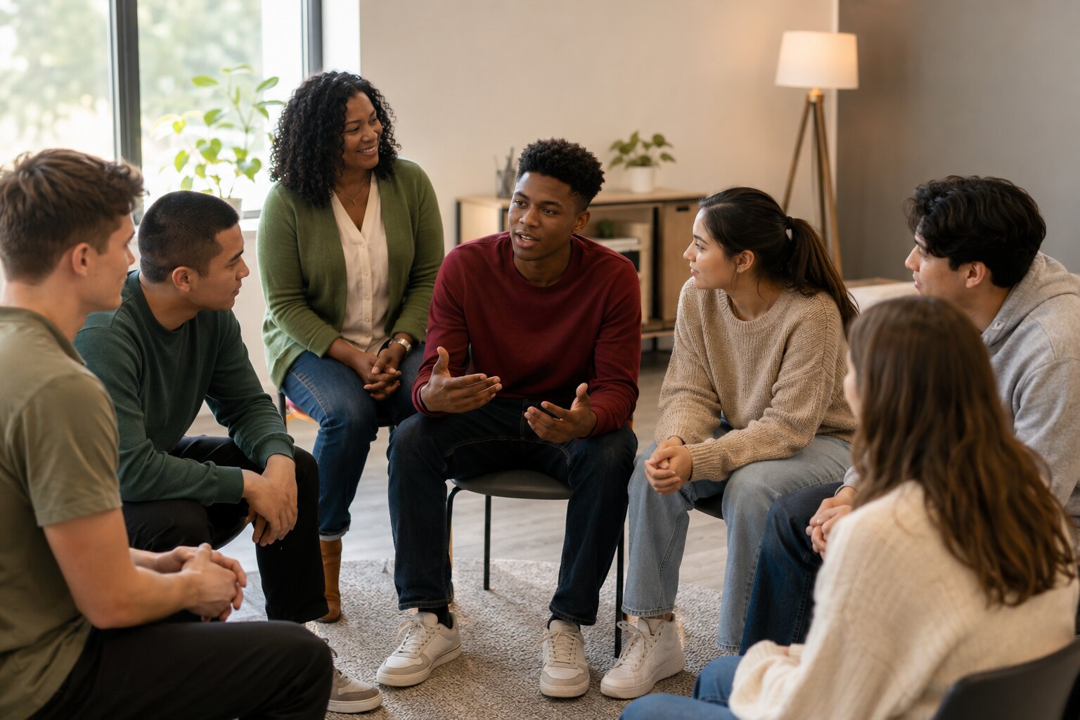 Young people participating in a supportive leadership discussion